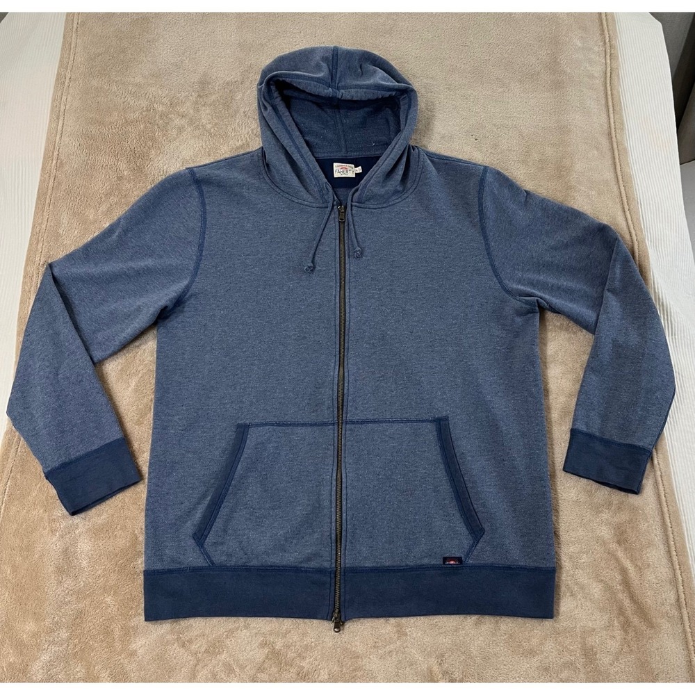 Faherty Brand Full Zip Hoodie Men's XL Blue Cotton Blend Sweatshirt Good